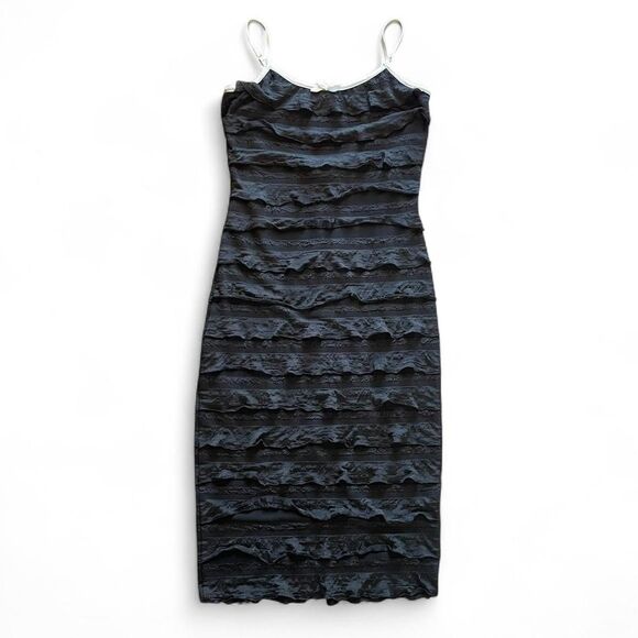 Y2K Women's Black and White Ruffle Bodycon Midi-Dress - Picture 1 of 8